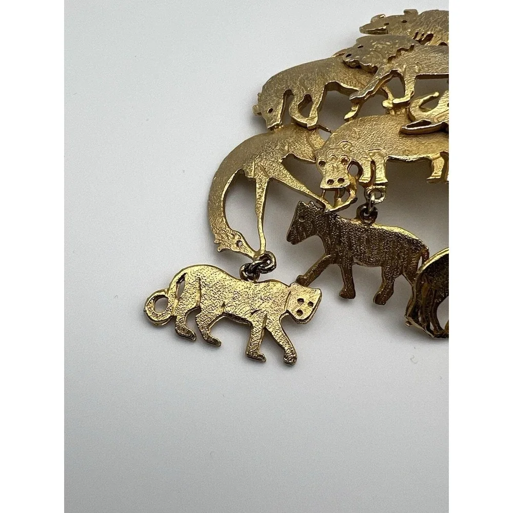 Ultra Craft Vintage Gold Safari Animal Dangle Brooch 3